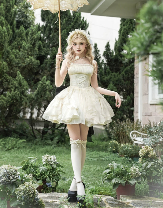 月光変奏曲 エレガントレースアップジャンパースカート・ショート丈