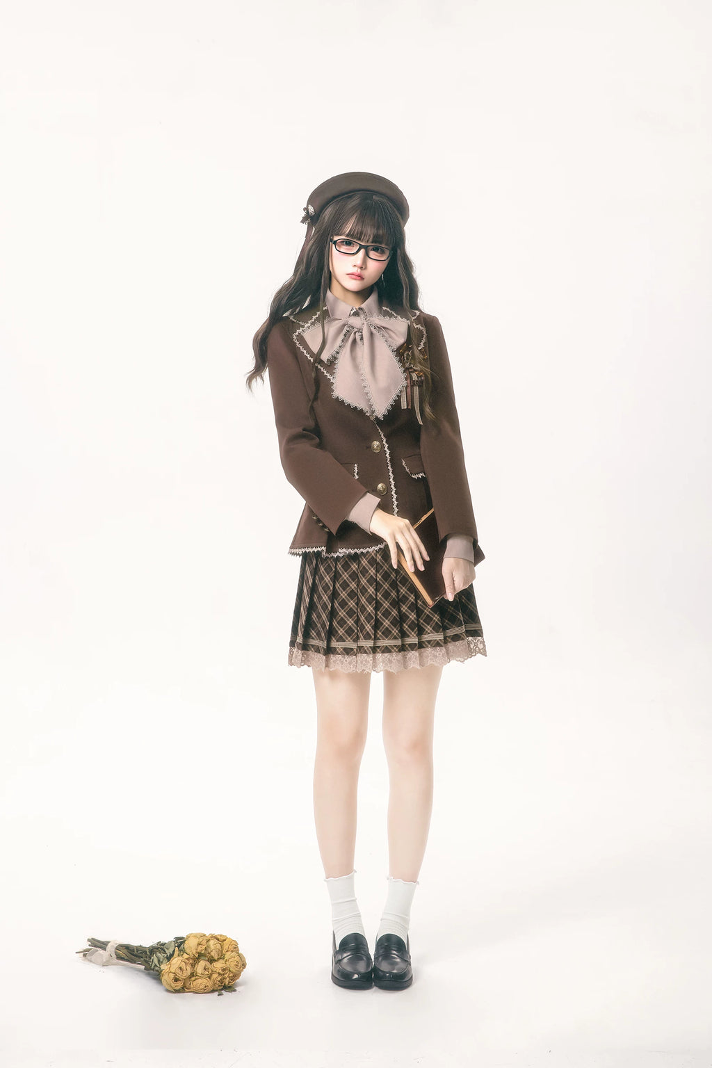 Classical Chocolate 学院風ジャケット・ブラウス・スカート・ベレー帽単品