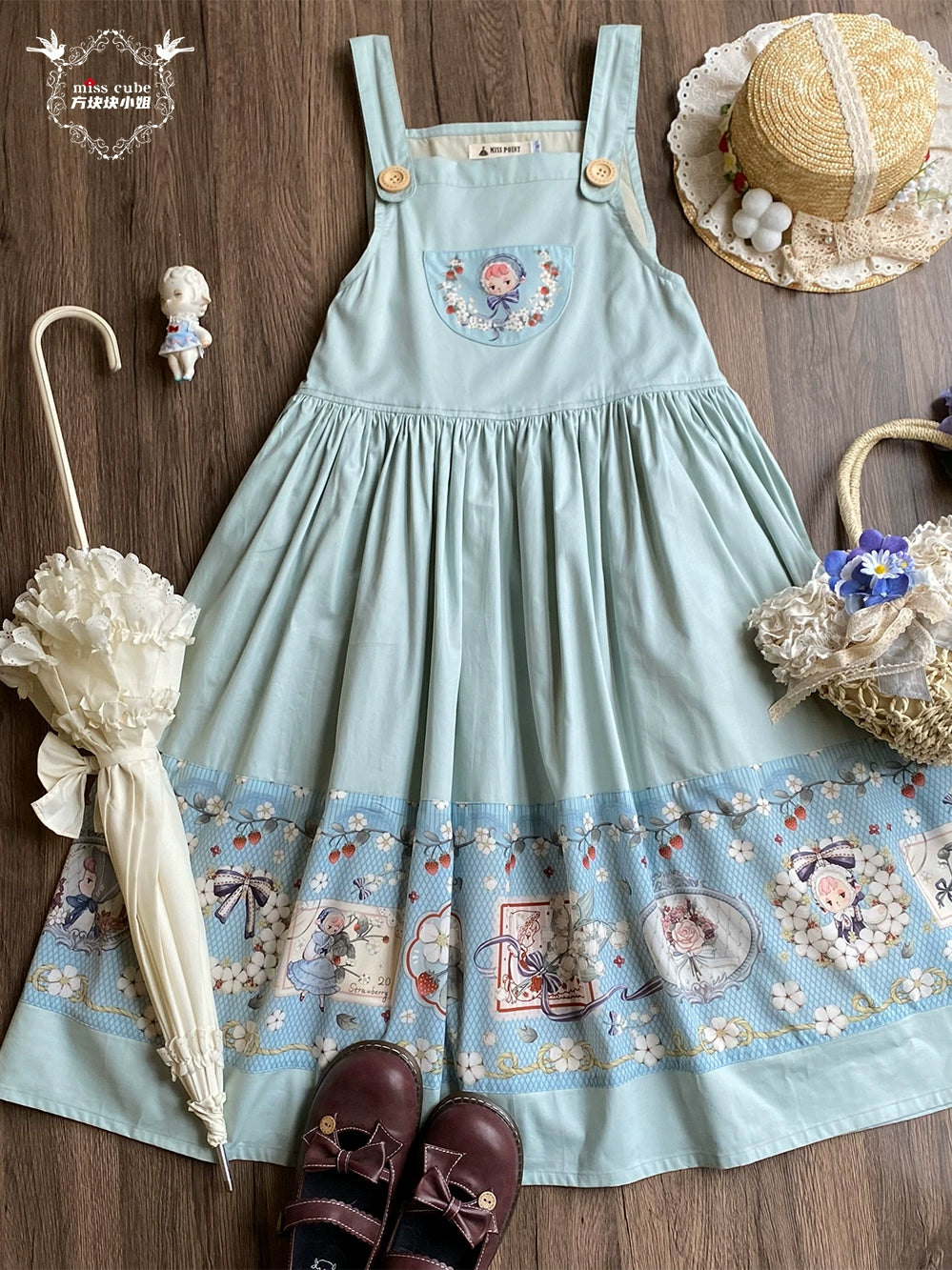 【予約販売】Sweetie Sheep プリントサスペンダースカート