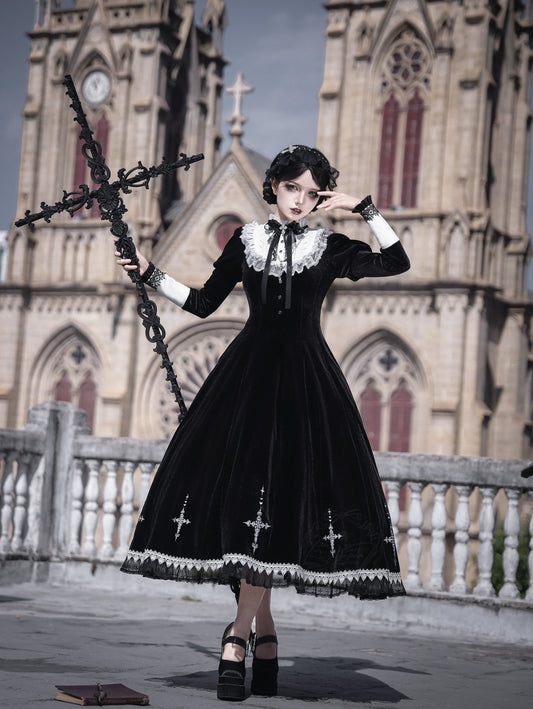 【受注予約12/30まで】十字裁礼 ベルベットワンピース