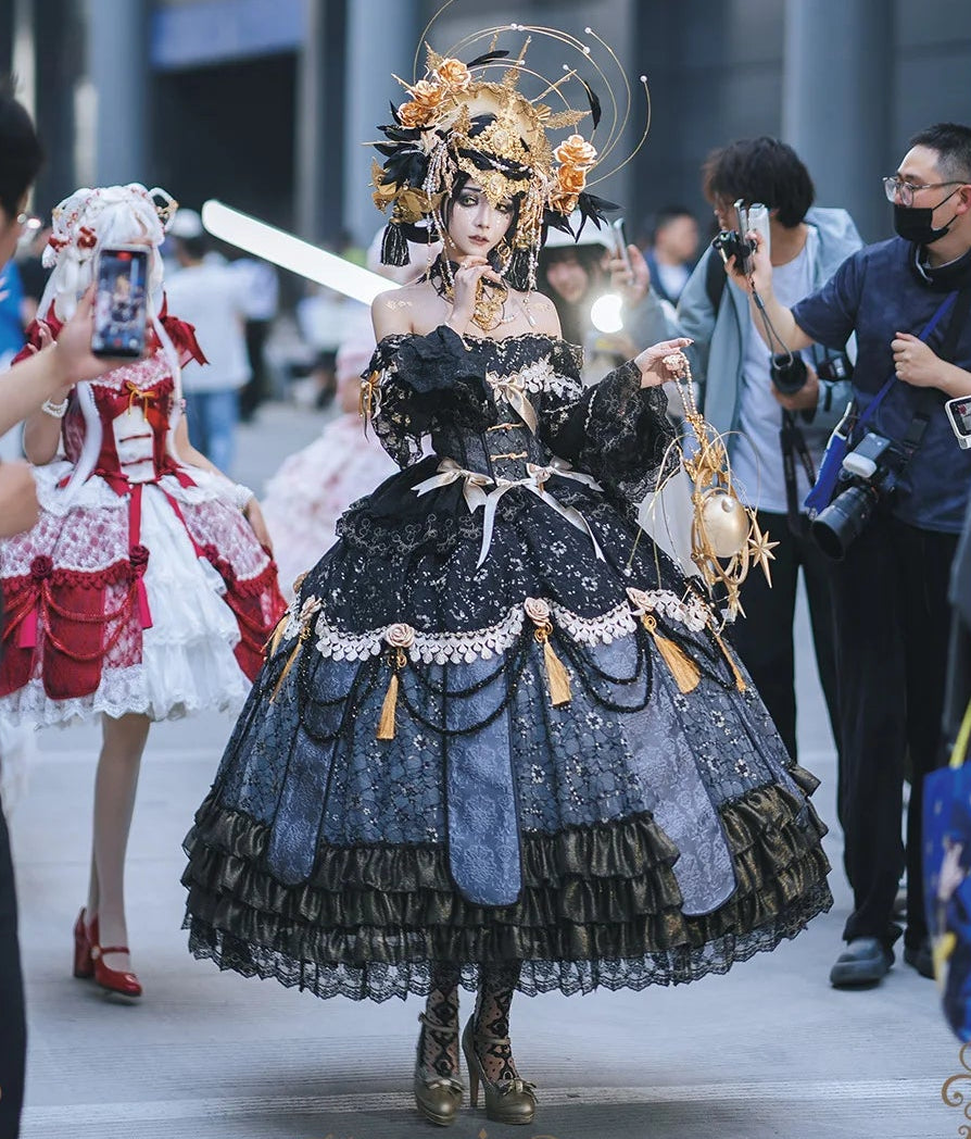 【受注予約11/18まで】千刻玲瓏 中華風長袖ドレス・ブラック