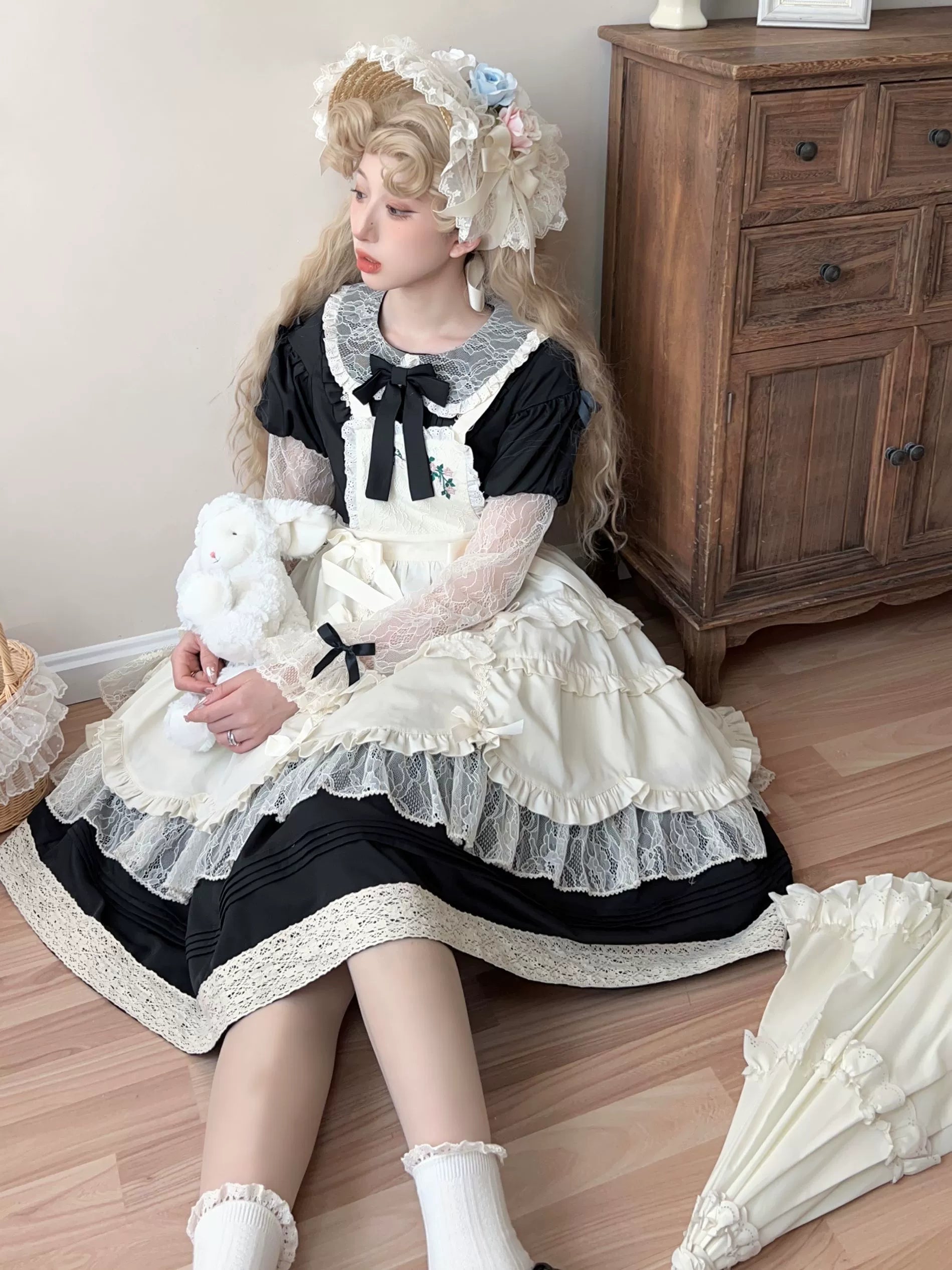 Flower Mist Path レースの半袖ワンピース全4色
