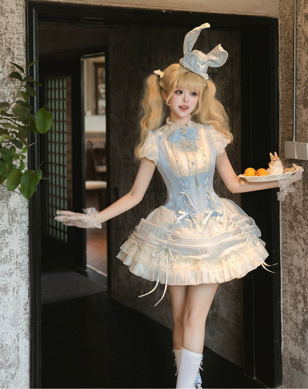 【受注予約6/30まで】Brulee Bunny コルセットジャンパースカートセット・パステルブルー