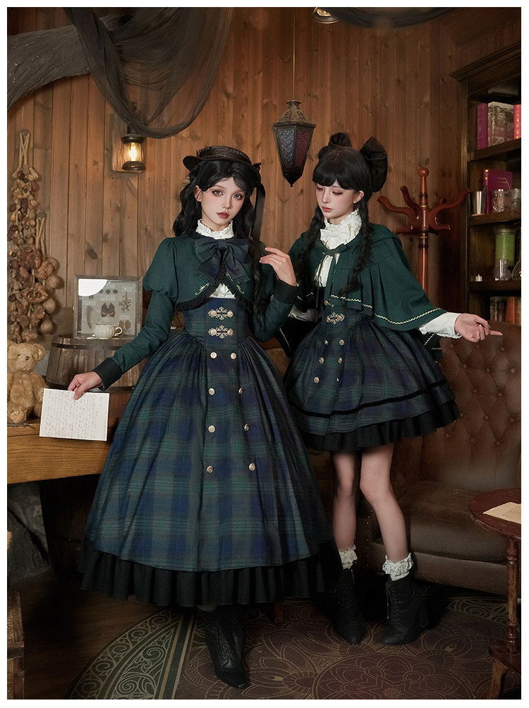 Berlin Letter グリーンチェックのジャンパースカート・ロング丈