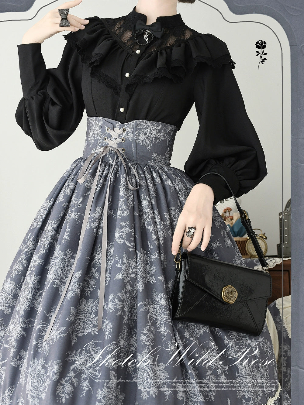 【予約販売】Sketch Wild Rose ハイウエストスカート プリントタイプ