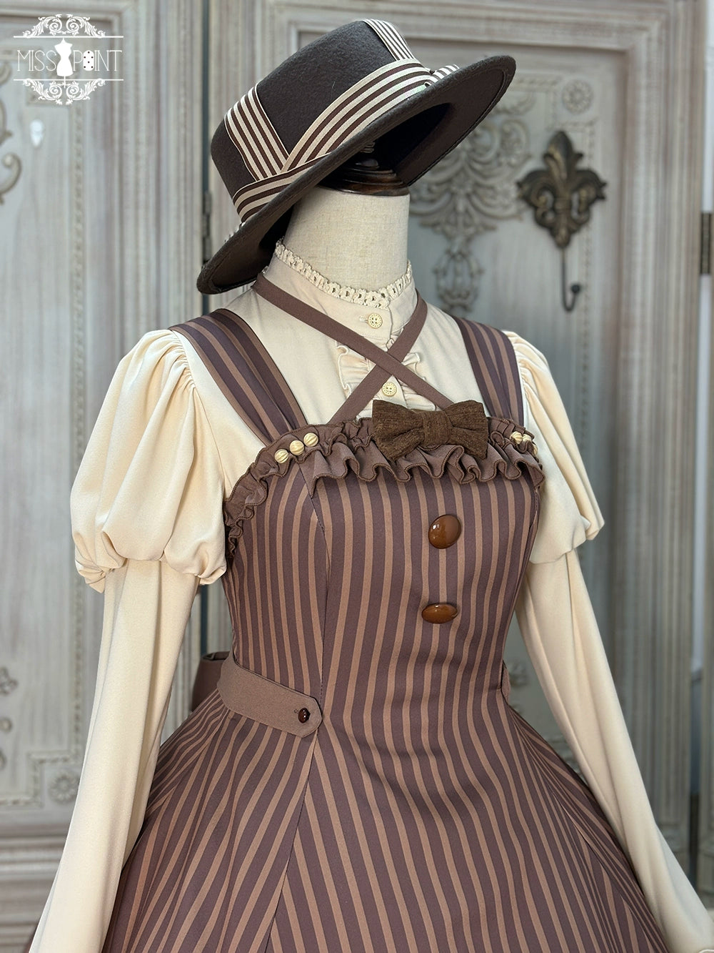 【予約販売】Classic Chocolat Stripe ストライプジャンパースカート・ショート丈