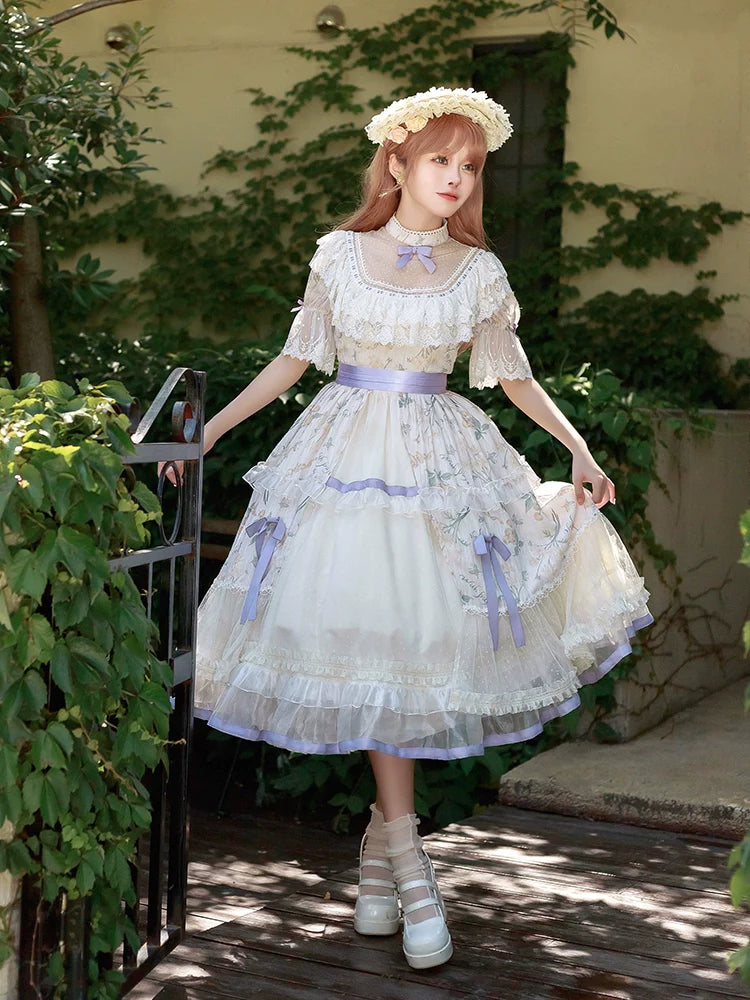 Four Seasons Inflorescenceラベンダーカラー半袖ワンピース