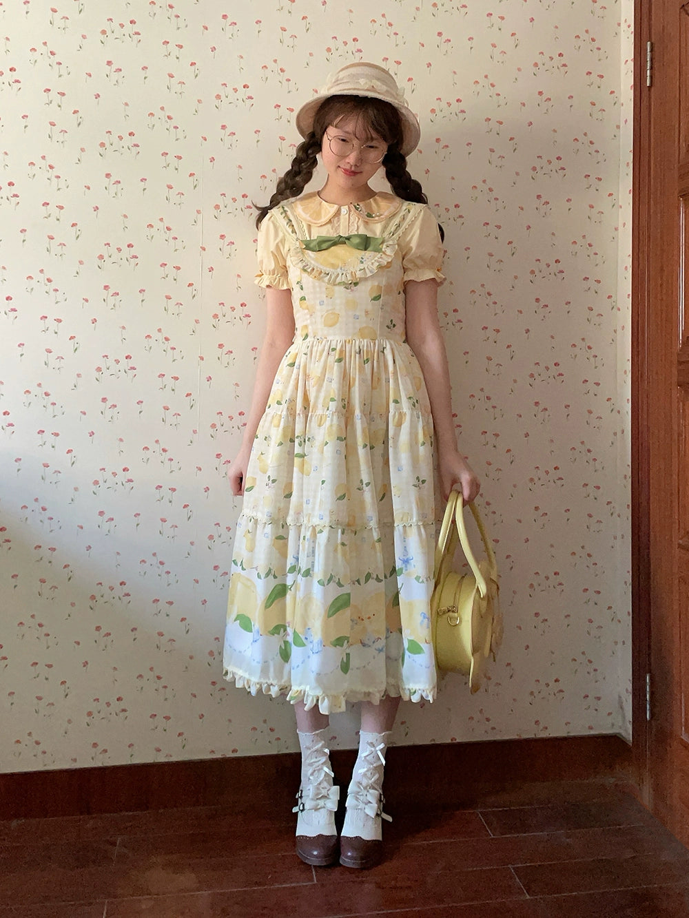 【予約販売】Lemon Sweetie プリントジャンパースカート・ロング丈