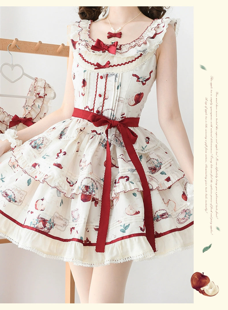 [Sales period ended] Natural Apple Tea Print Jumper Skirt - Short Length