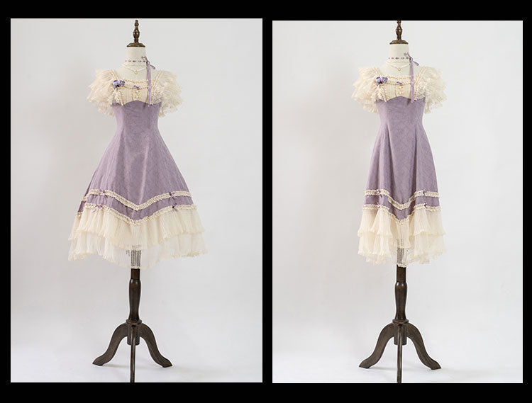 薔薇模様のジャガードフリルレース2wayワンピース 全4色