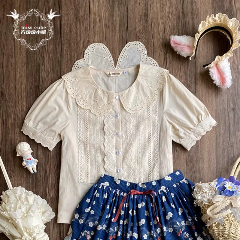 【予約販売】Sweetie Sheep カットワークレースの半袖ブラウス