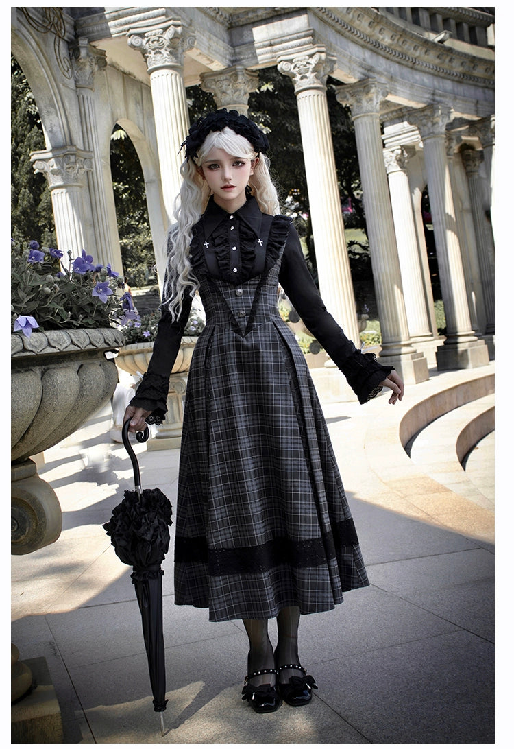 Nameless Letter Grey check jumper skirt and cape