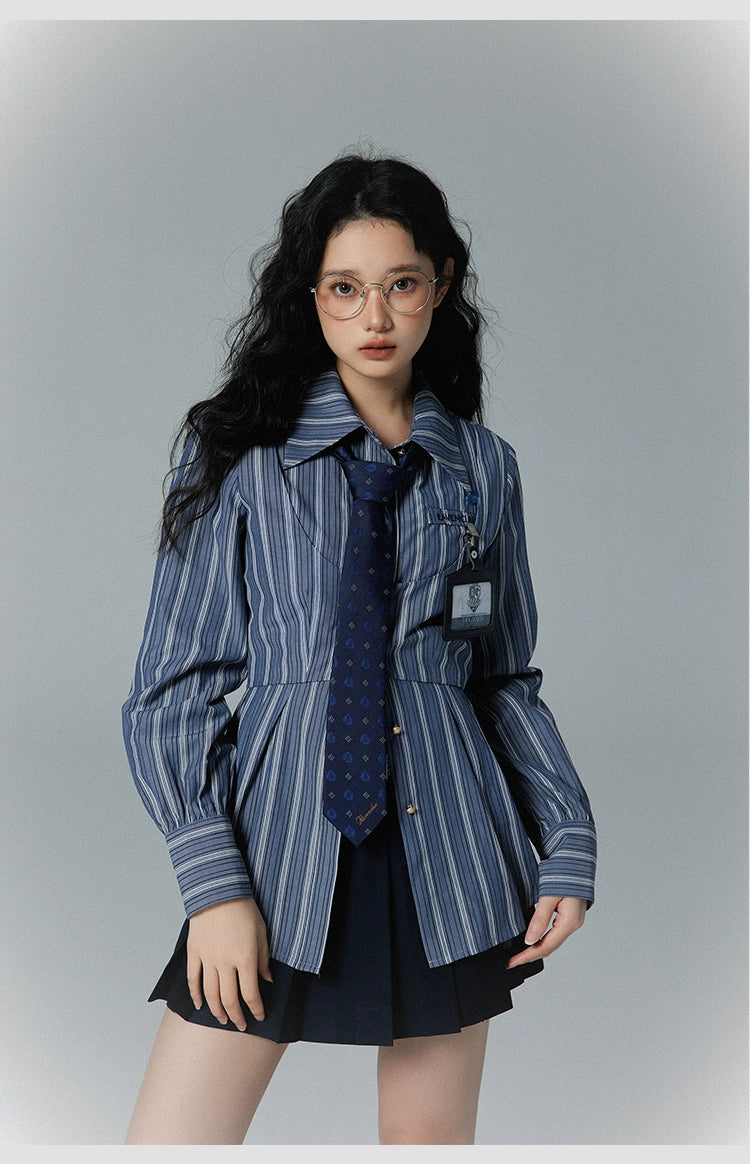 [Pre-order] Hogwarts School of Witchcraft and Wizardry Fake Two Piece Striped Blouse