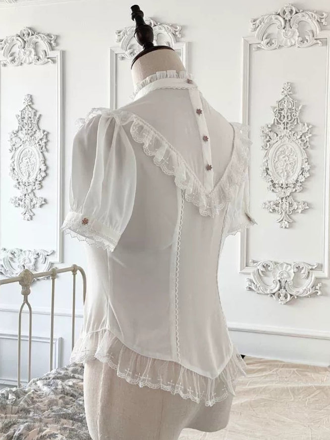 [Pre-orders available until 2/10] The Holy Cross embroidered short-sleeved blouse and detachable sleeves