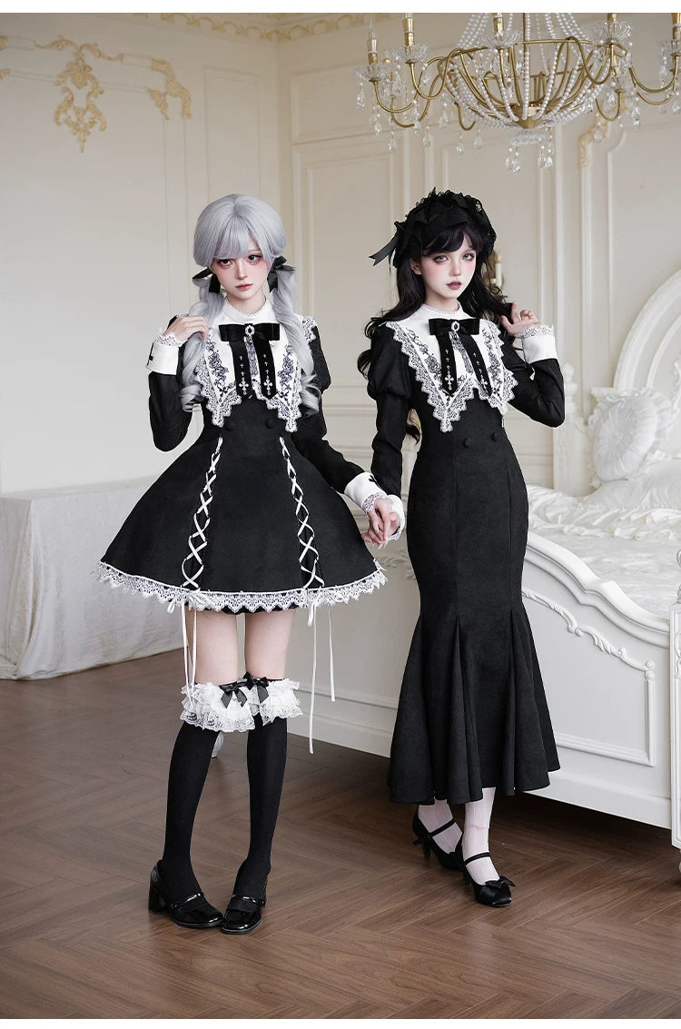 【予約販売】ゴシックレースアップワンピース・ショート丈