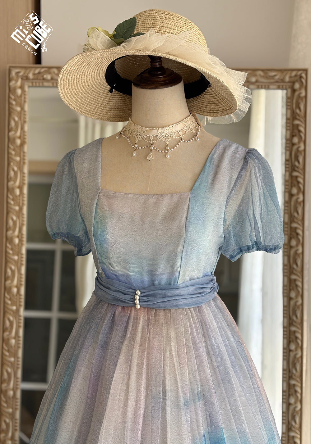 【予約販売】Elegance Greek 油彩画風プリントエンパイアワンピース・新色