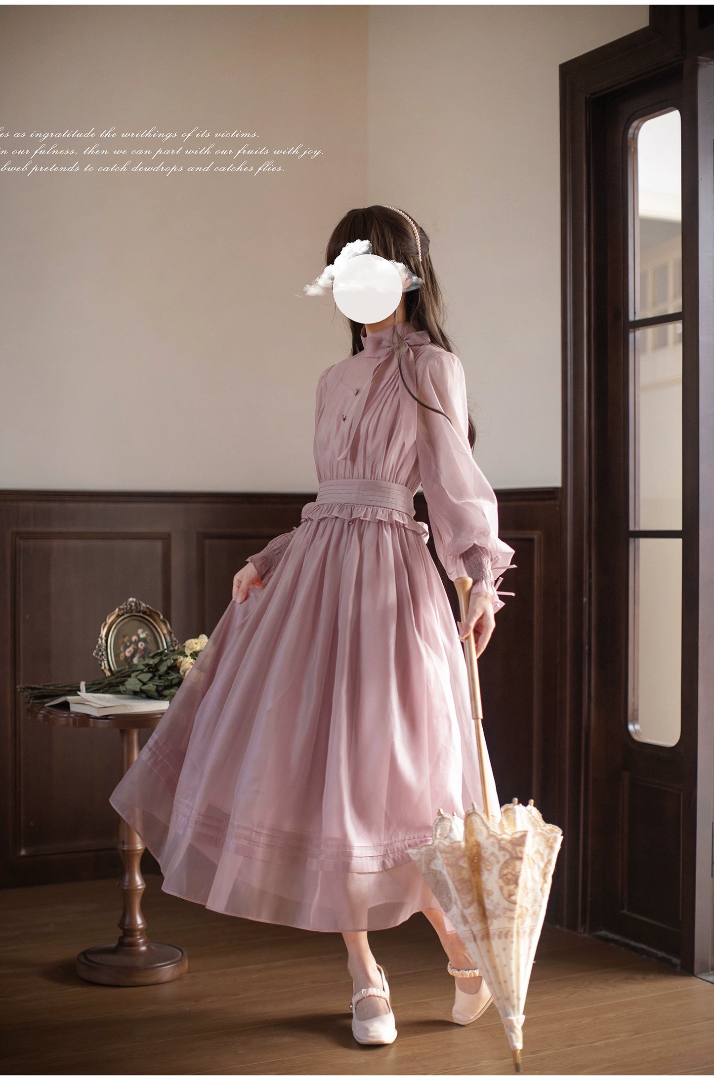 Dusty pink sheer ribbon dress