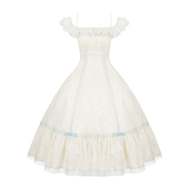 【予約販売】Sea Salt Iced Tea ライトブルージャガードジャンパースカートセット・ロング丈