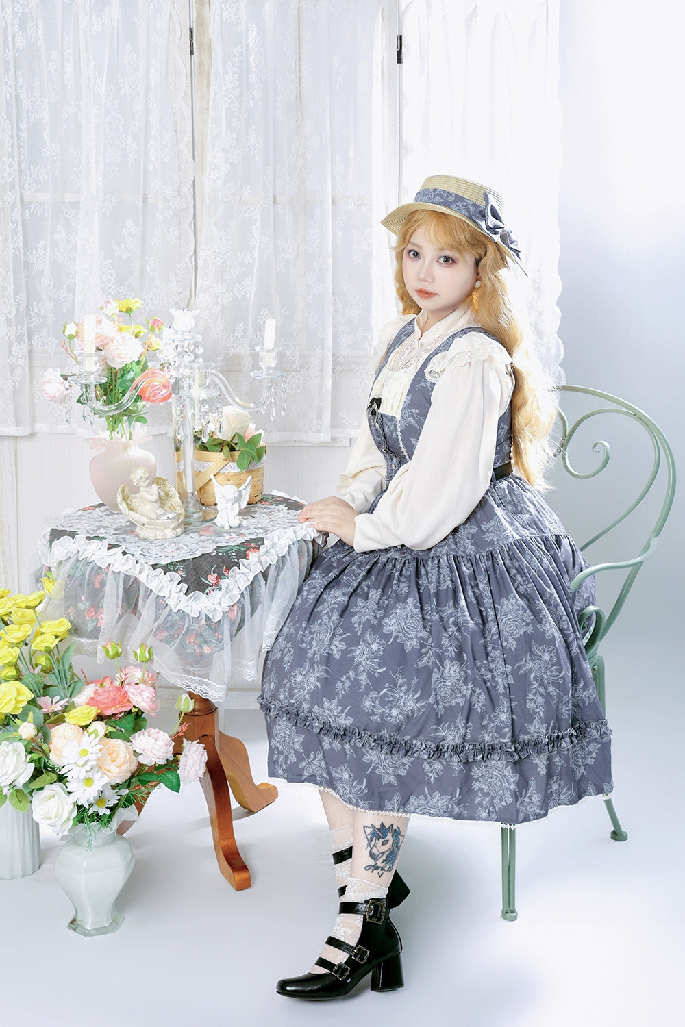 【予約販売】Sketch Wild Rose ジャンパースカート プリントタイプ