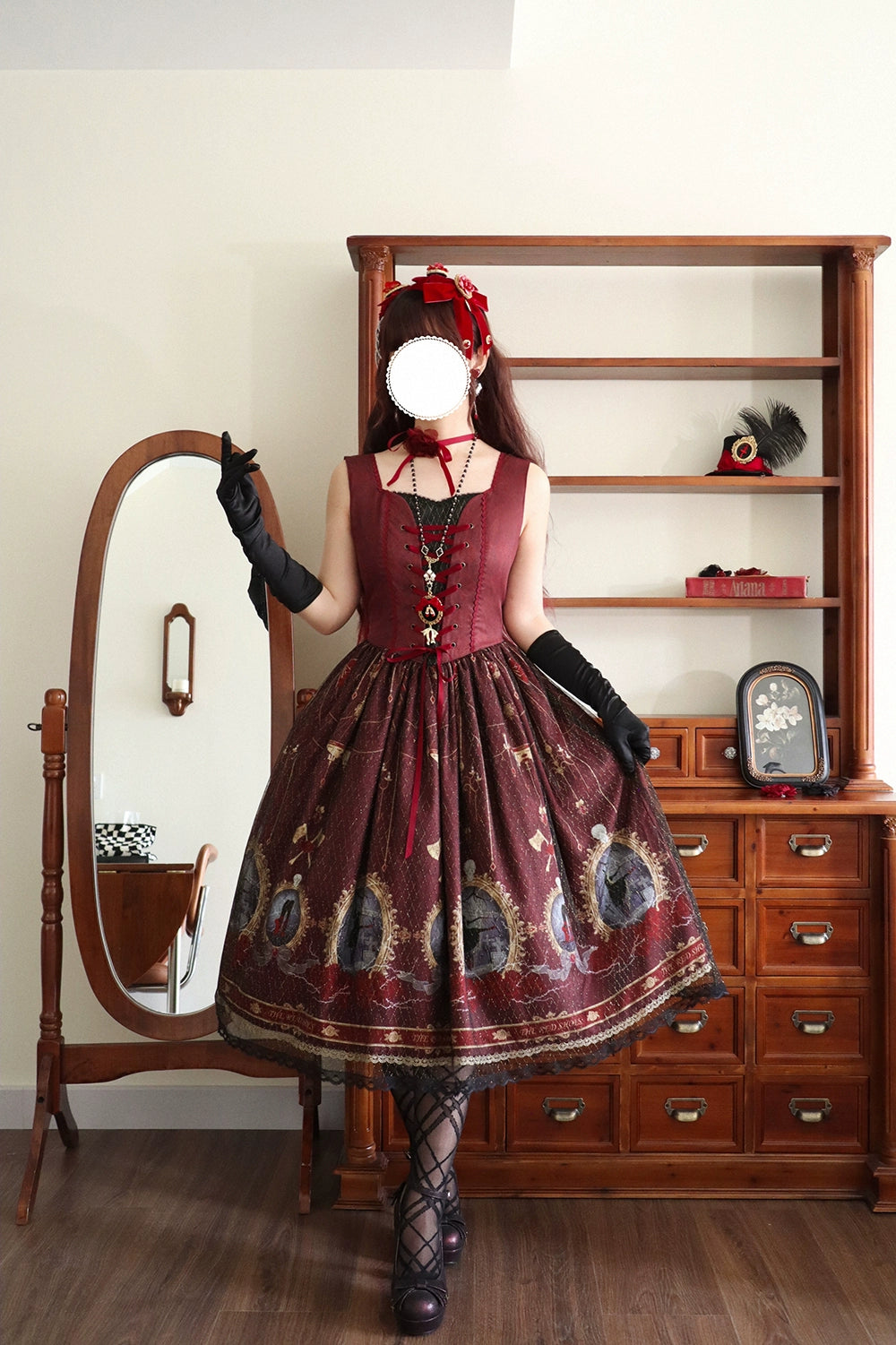 The Red Shoes Gothic Lolita Print Jumper Skirt