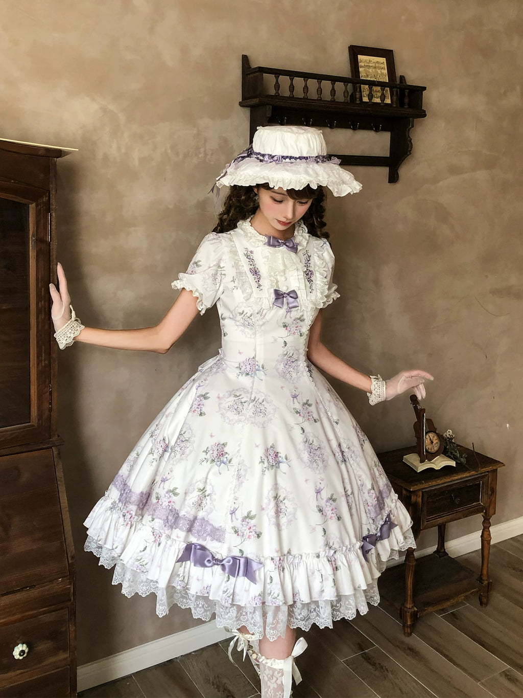 【受注予約10/28まで】Fleurs Violettes プリントワンピース