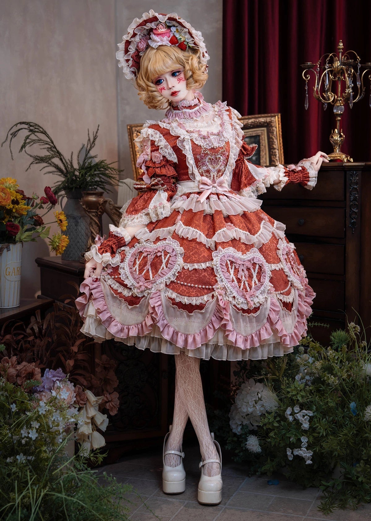 受注予約2/12まで】Antique Cake ハートのロリィタドレス・レッド 受注予約2/12まで】Antique Cake ハートのロリィタドレス・レッド