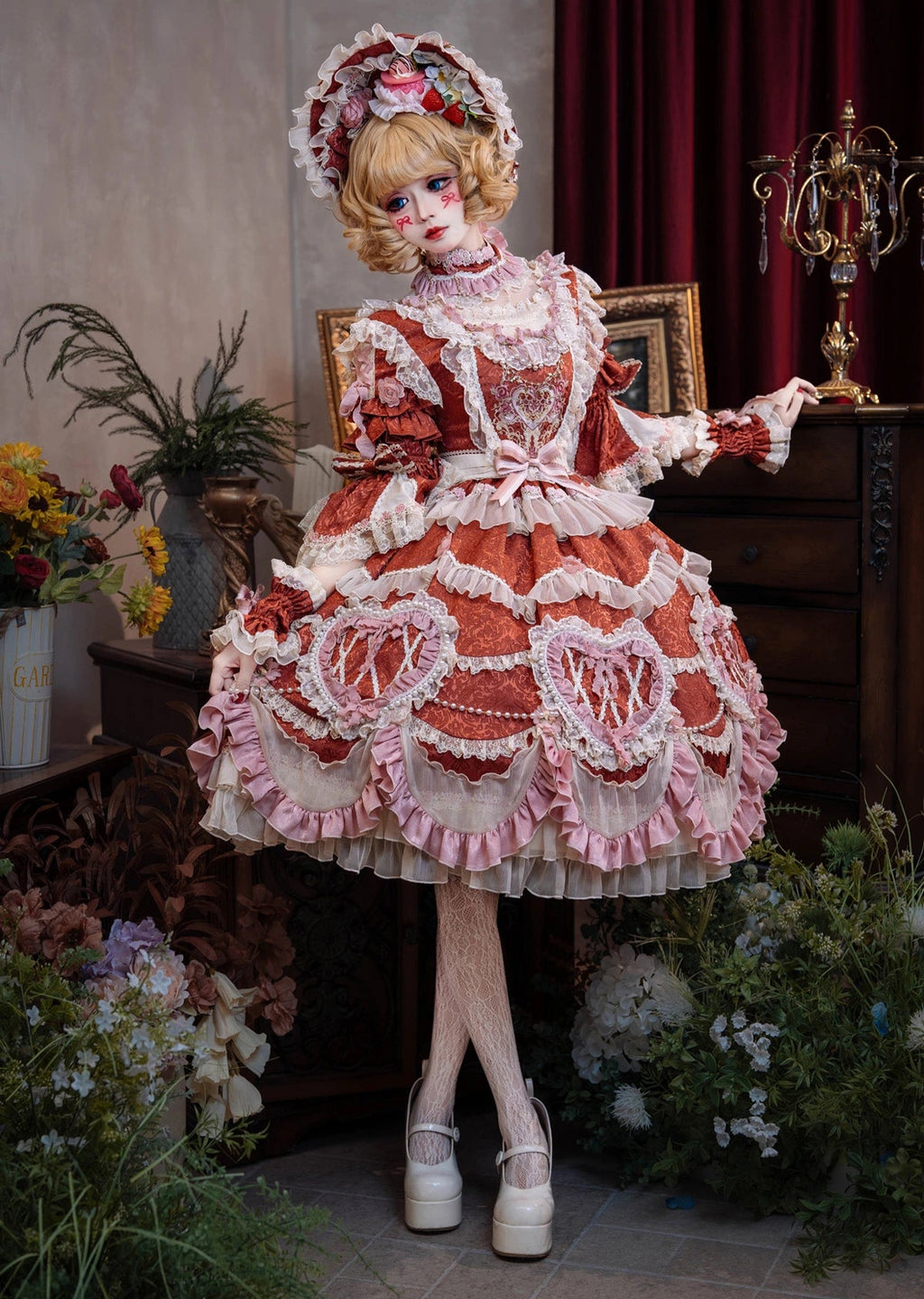 [Pre-orders available until 2/12] Antique Cake Heart Lolita Dress - Red