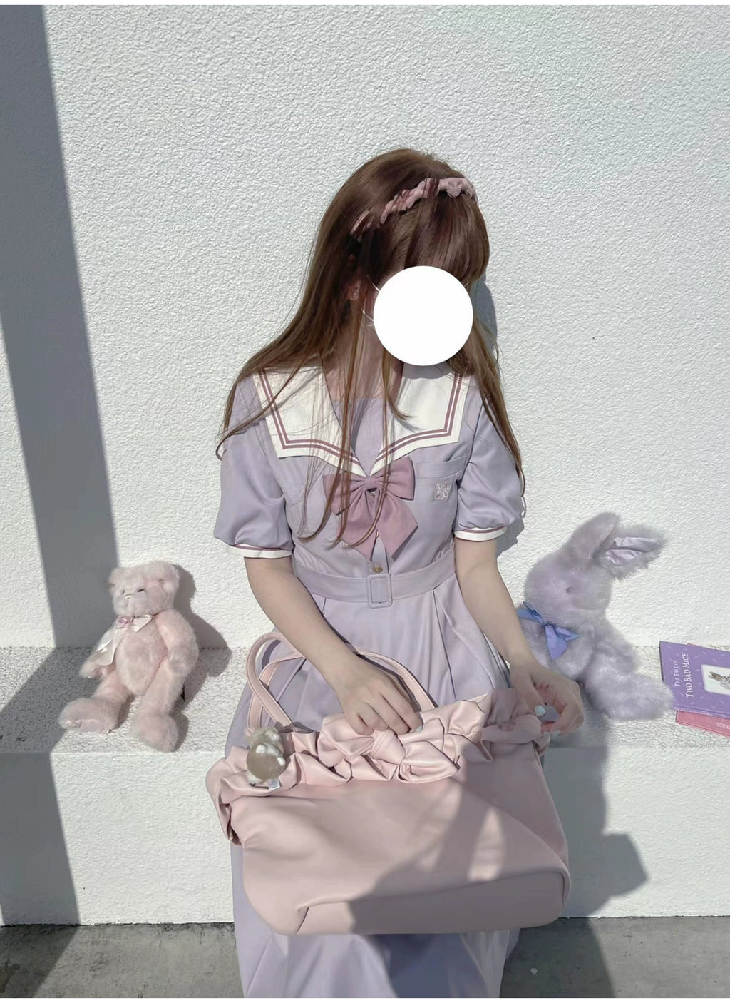 Misty Vine 藤色のセーラーカラー半袖ワンピース