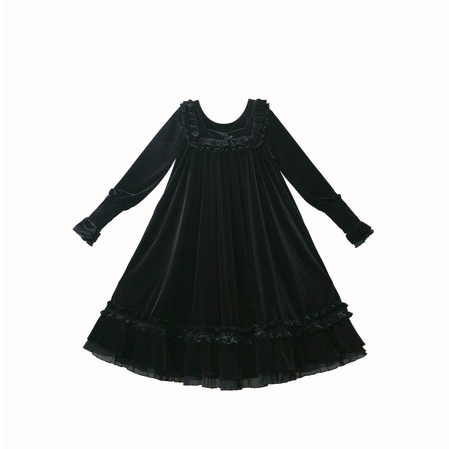 Black swan velvet frill dress