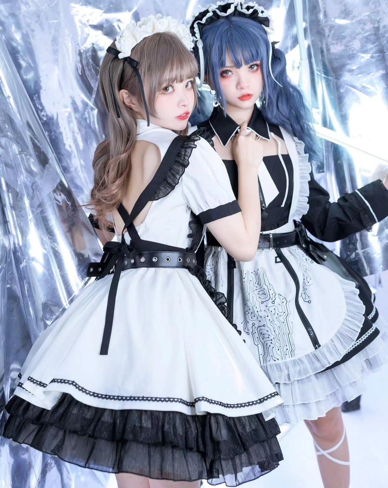 【アウトレット】SFメイド ゴスロリエプロン付き長袖ワンピース・ブラック・3XL・即納