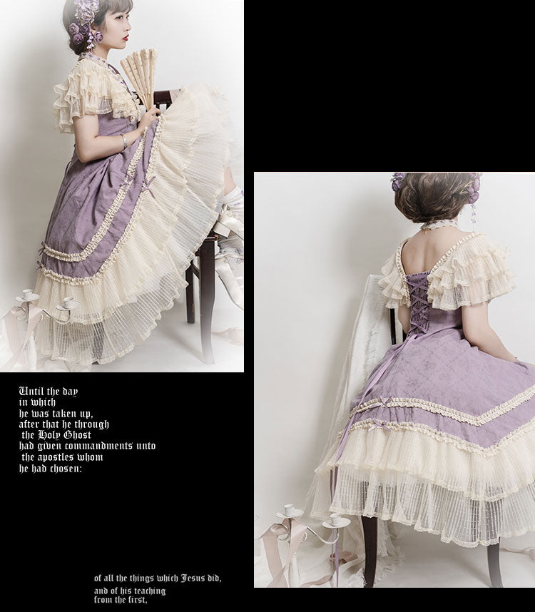 薔薇模様のジャガードフリルレース2wayワンピース 全4色