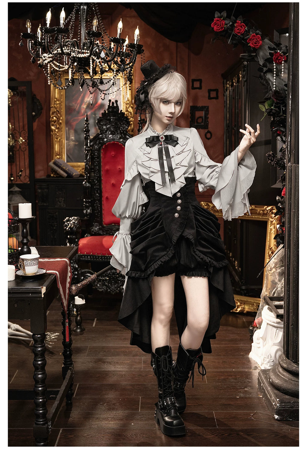 【予約販売】夜鴉 皇子系ゴシックブラウス＆パンツセット