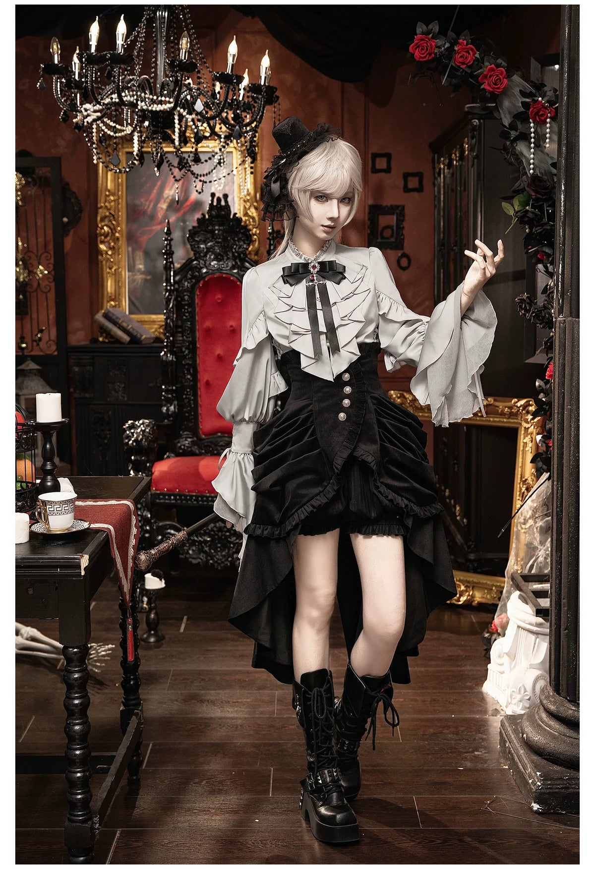 【予約販売】夜鴉 皇子系ゴシックブラウス＆パンツセット