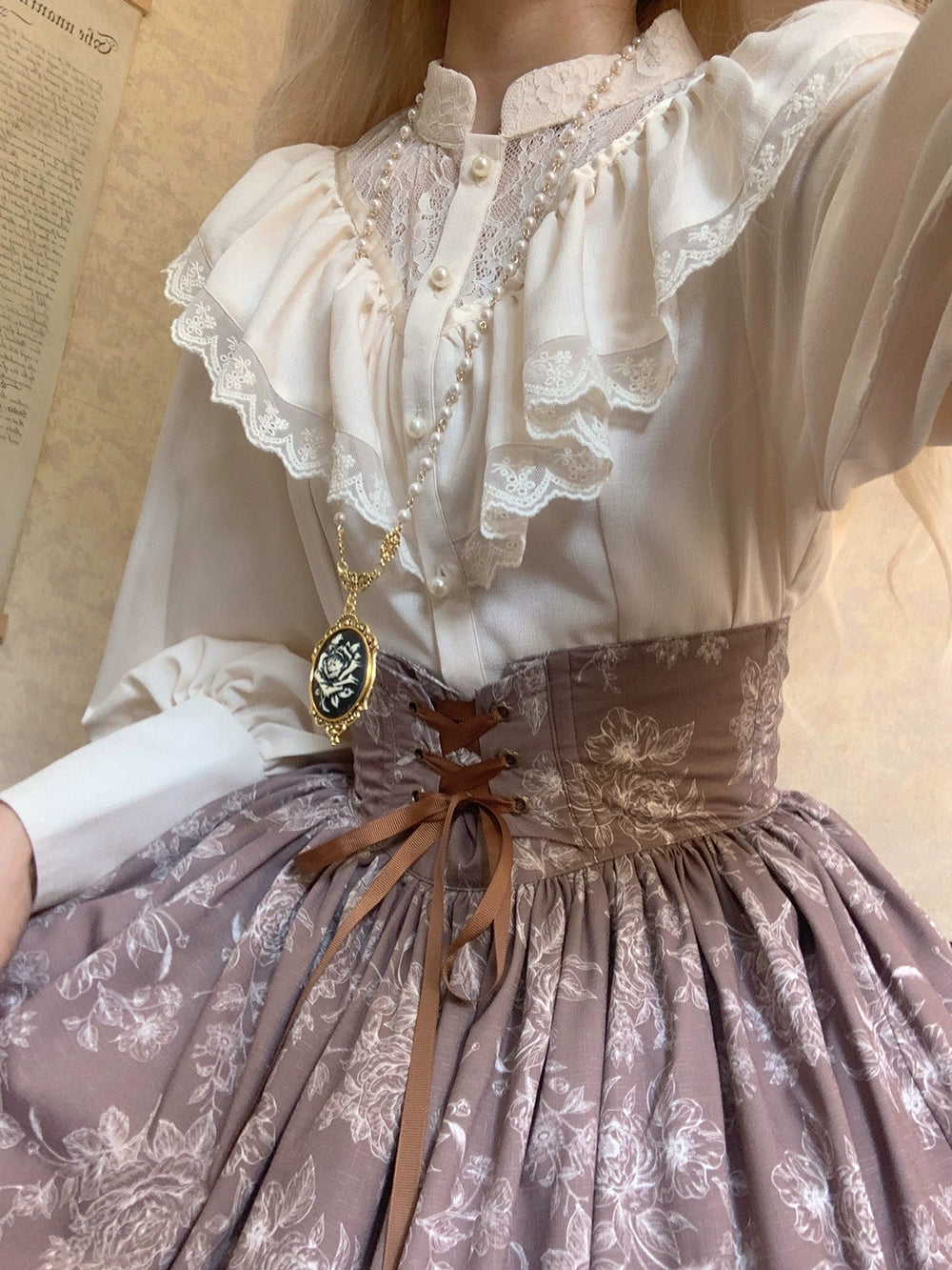 【予約販売】Sketch Wild Rose ハイウエストスカート プリントタイプ
