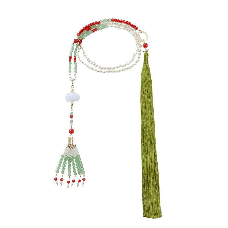 [Simultaneous purchase only] White and green necklace, ribbon clip