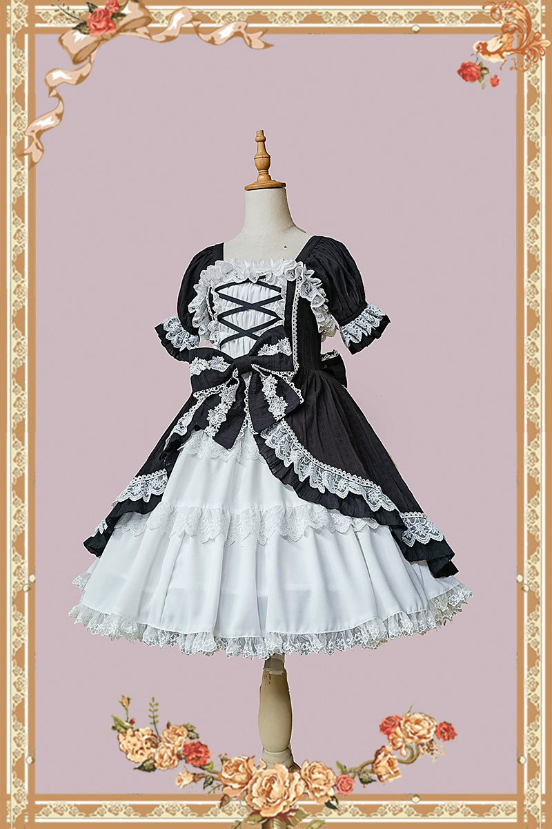 Vintage Lolita style ribbon dress with detachable sleeves