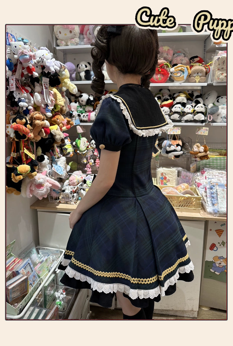 【受注予約6/18まで】Cute Puppy チェックのミニ丈ワンピース