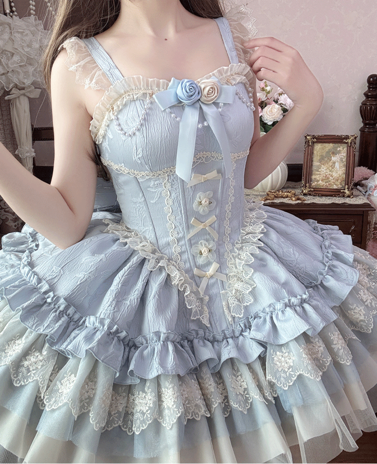 バラとリボンのバレエ風ジャンパースカート 全4色