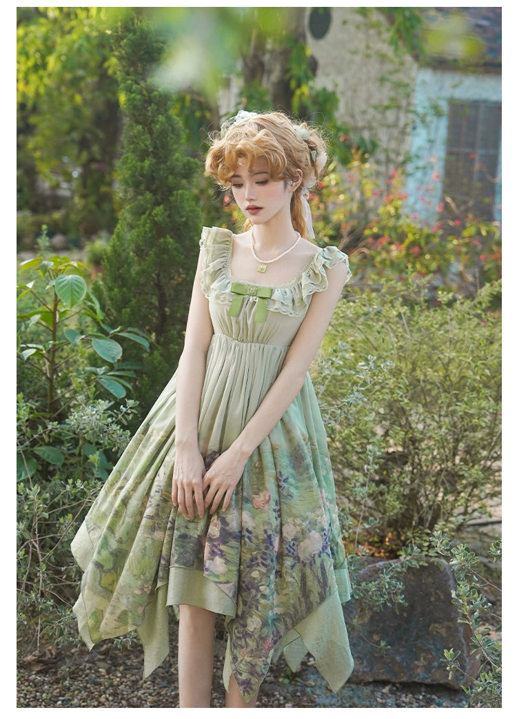 薔薇庭園 油絵プリントジャンパースカート 単品＆セット