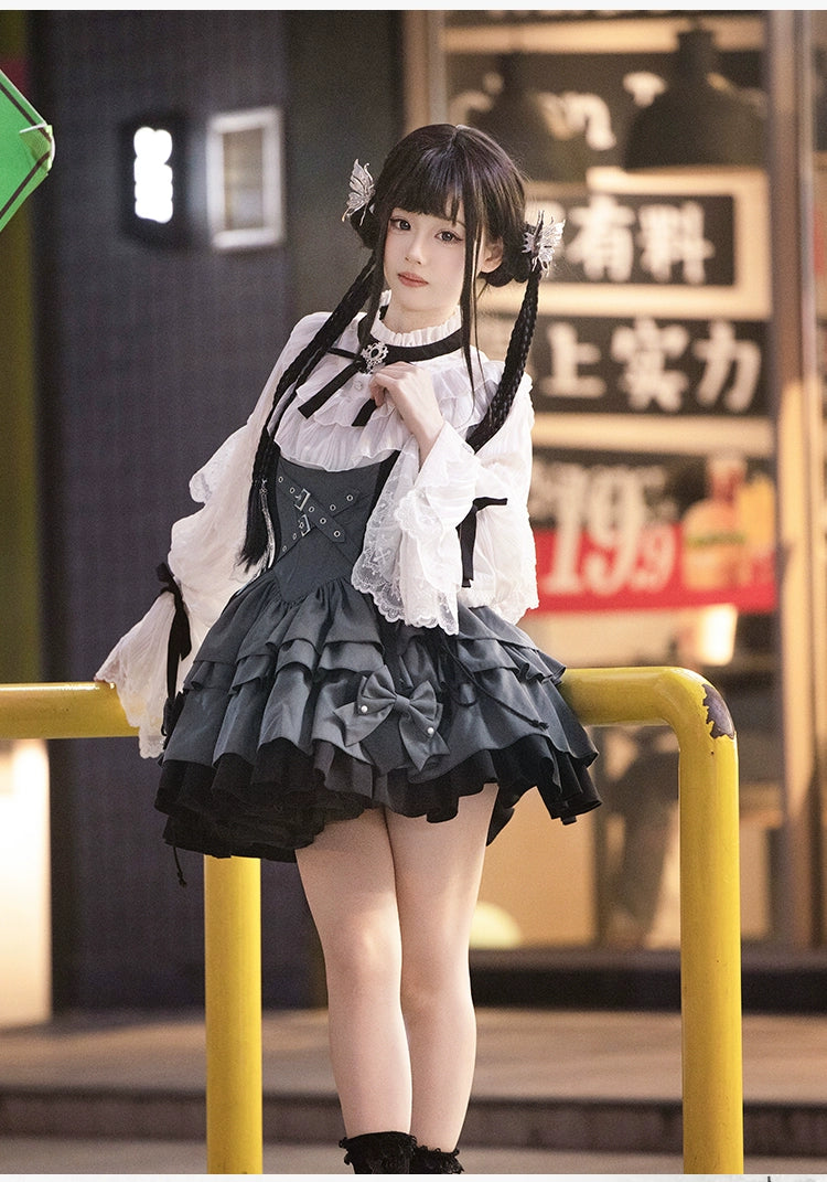 ベルトデザインバイカラージャンパースカート