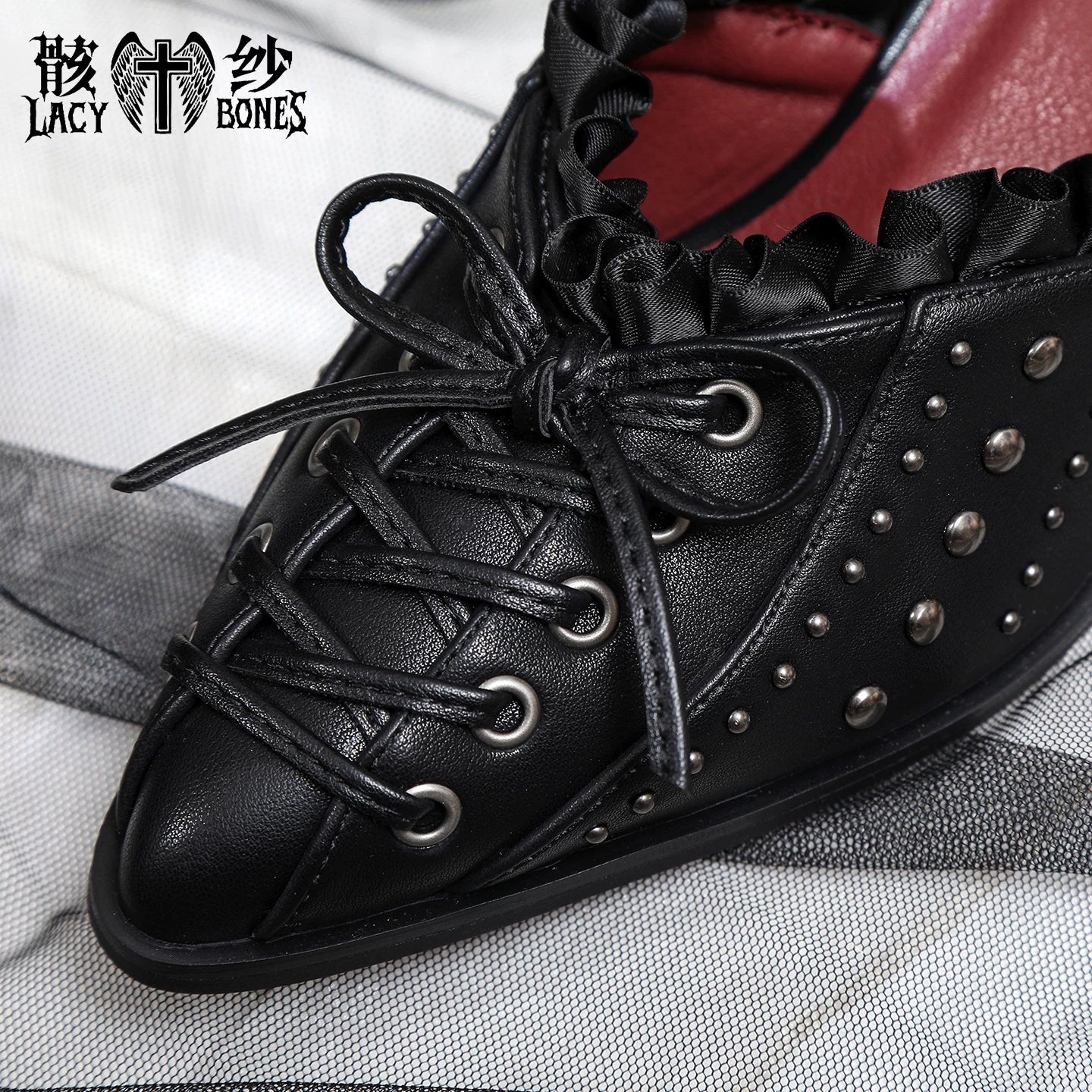 【Twilight Stud Vow】鋲×レース ダークゴシックポインテッドトゥパンプス