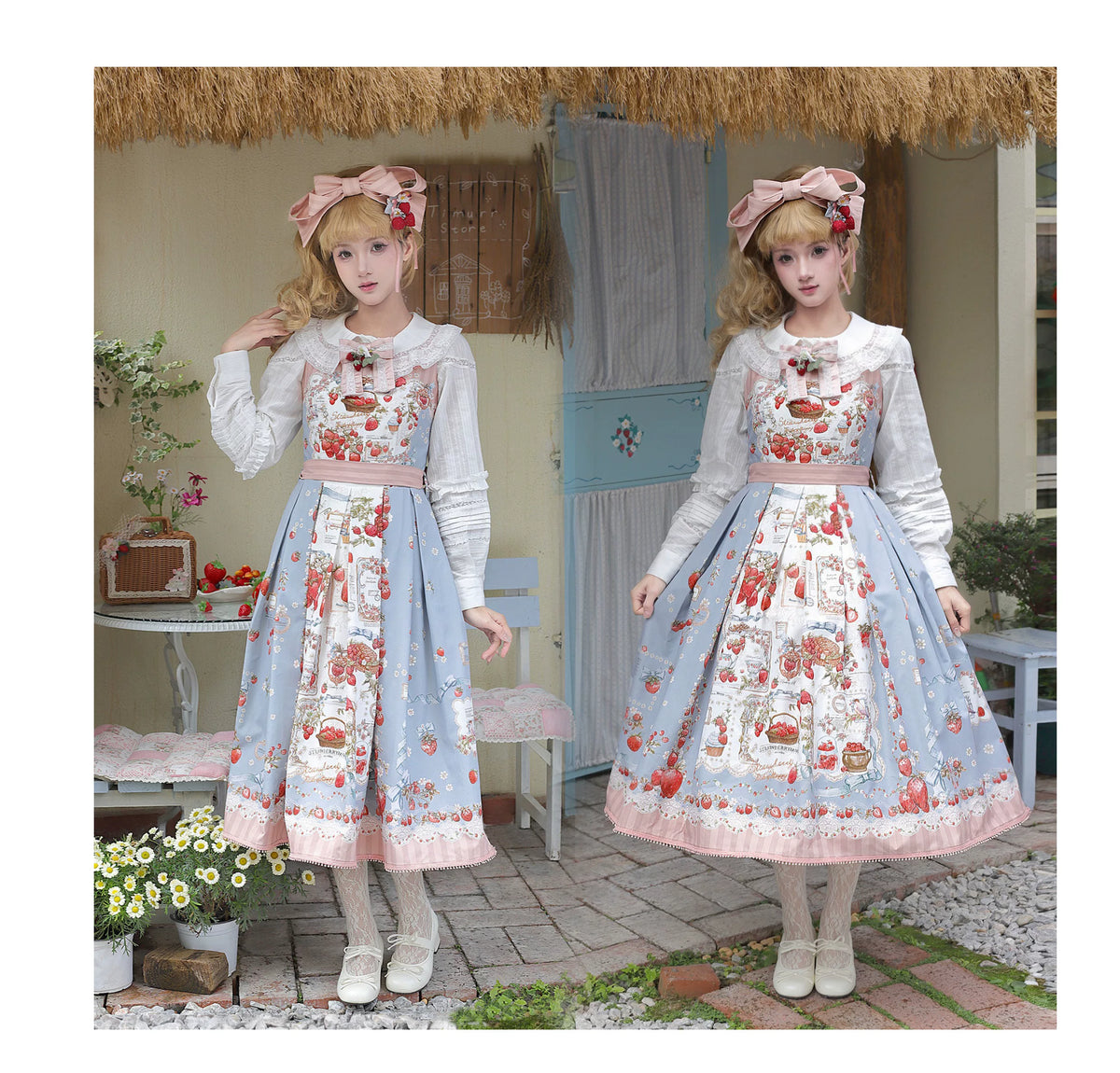 【受注予約10/29まで】Strawberry Manor プリントジャンパースカート・ミドル丈