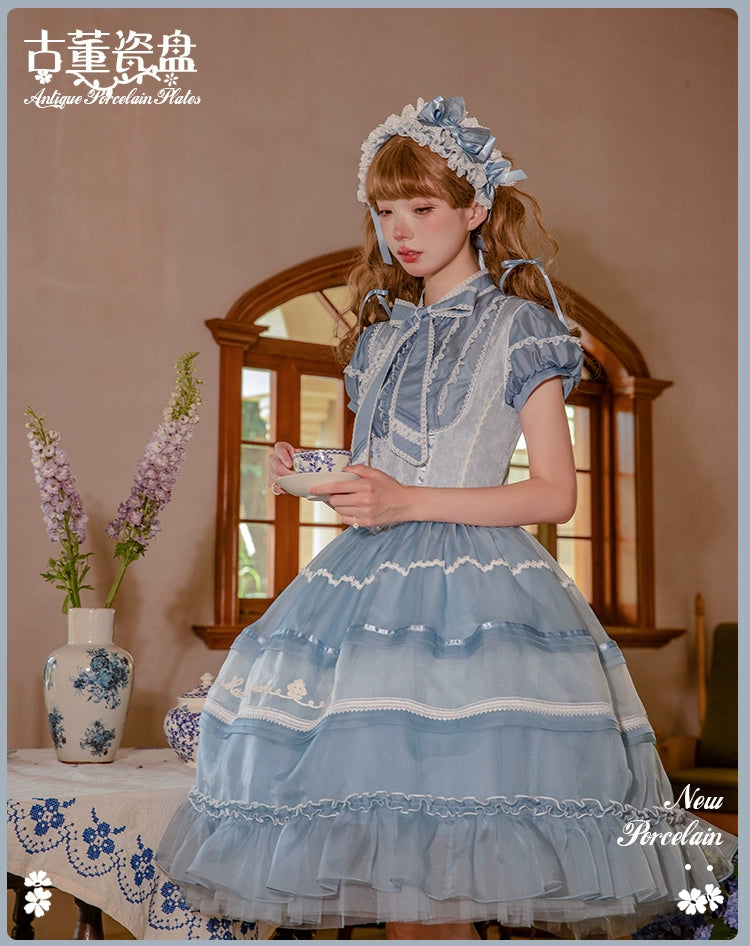 [Pre-orders available until 7/8] Antique Porcelain Plates Corset Jumper Skirt