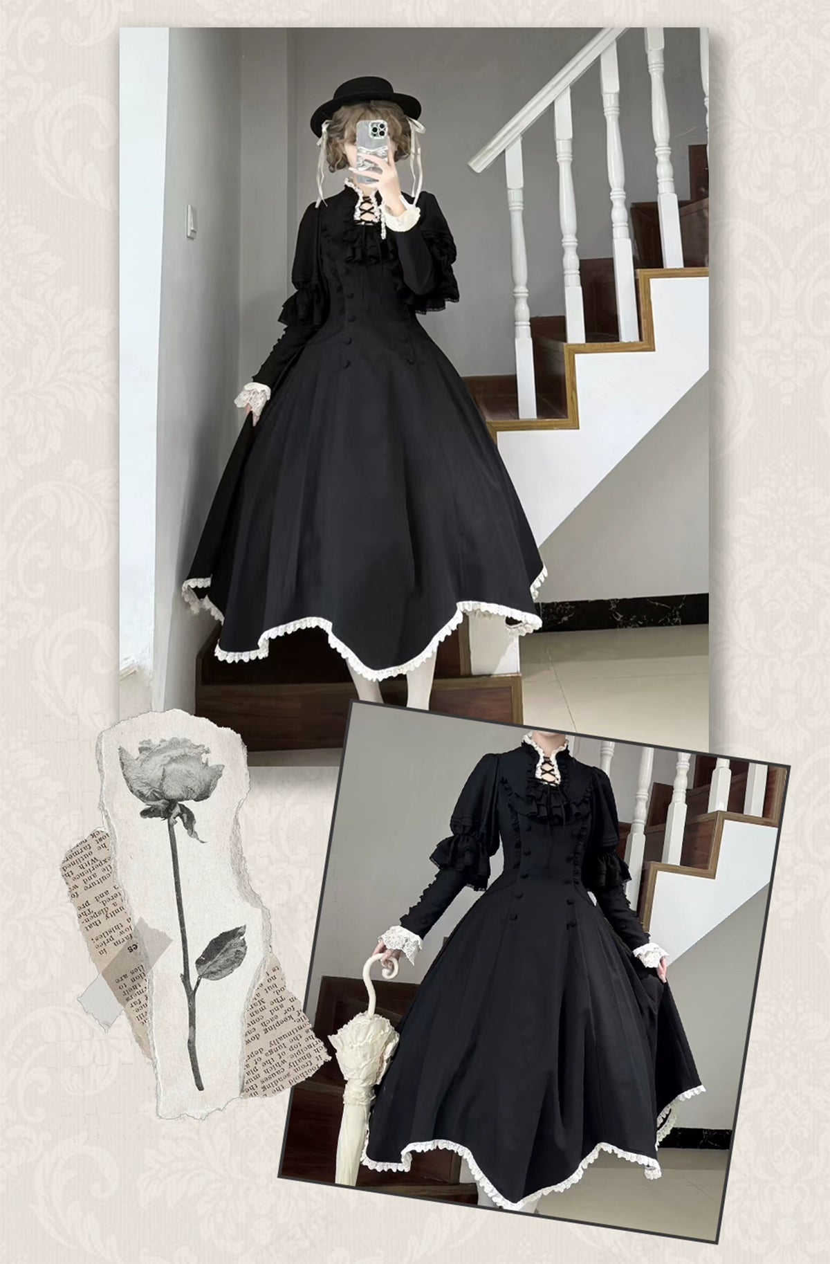 受注予約7/31まで】Flores Ladyクラシカル花びらワンピース – ロリータ 受注予約7/31まで】Flores Ladyクラシカル花びらワンピース – ロリータ