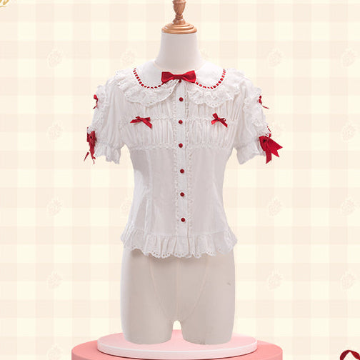 【受注予約11/18まで】Strawberry Cake Guide レースの半袖ブラウス