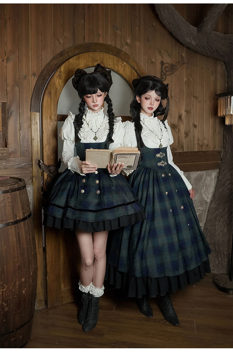 Berlin Letter グリーンチェックのジャンパースカート・ロング丈