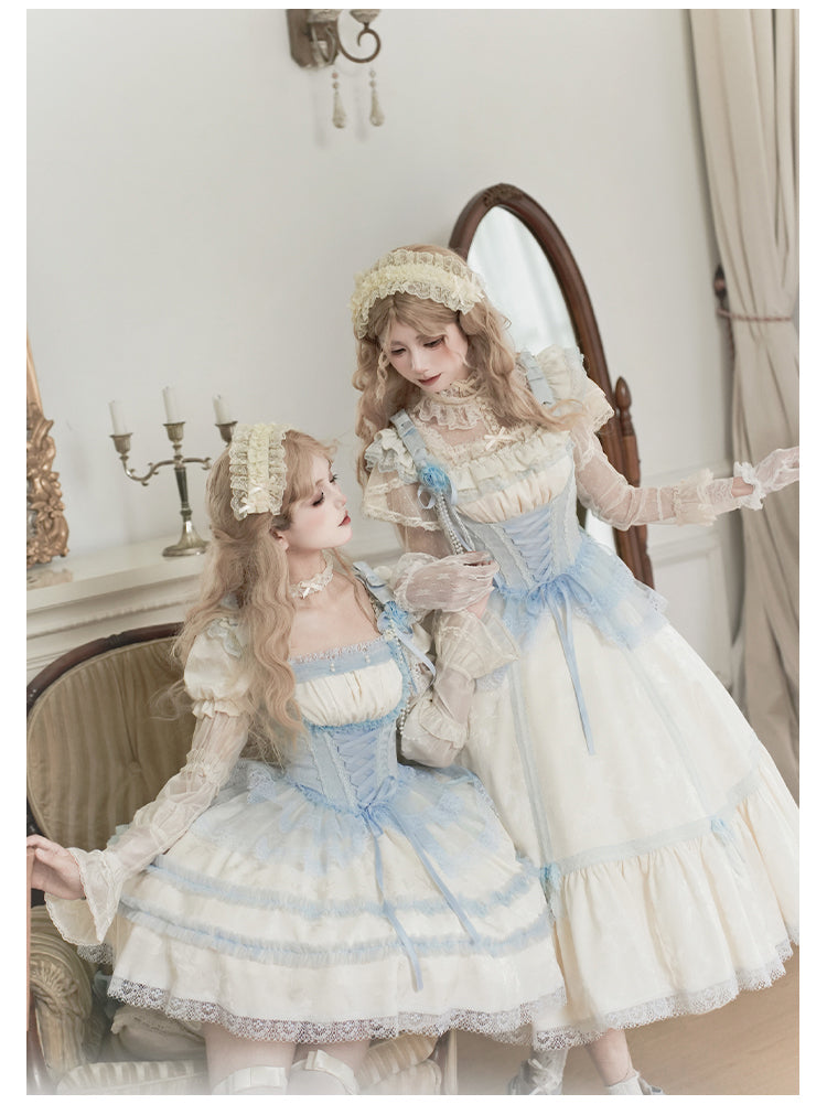 【予約販売】Sea Salt Iced Tea ライトブルージャガードジャンパースカートセット・ロング丈