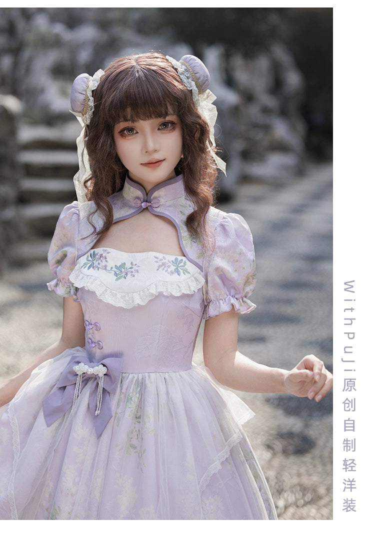 Lilac embroidery Mao collar Hana Lolita dress