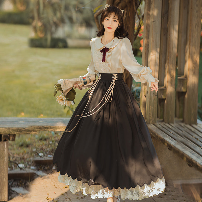 お嬢様風レトロクラシカルセットアップ 【長袖タイプ】 全7色