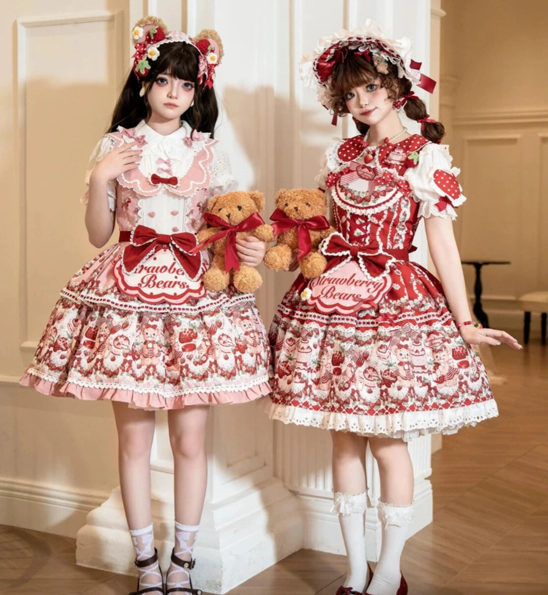 Bear Strawberry Garden ジャンパースカート3点セット – ロリータ Bear Strawberry Garden ジャンパースカート3点セット – ロリータ